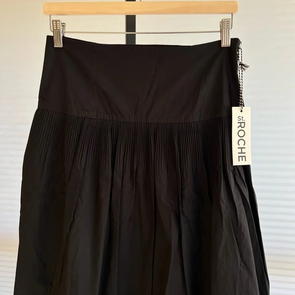 St Roche Winona Crochet Pleated Midi Skirt Black 8 NWT Organic Cotton Feminine - Picture 3 of 9